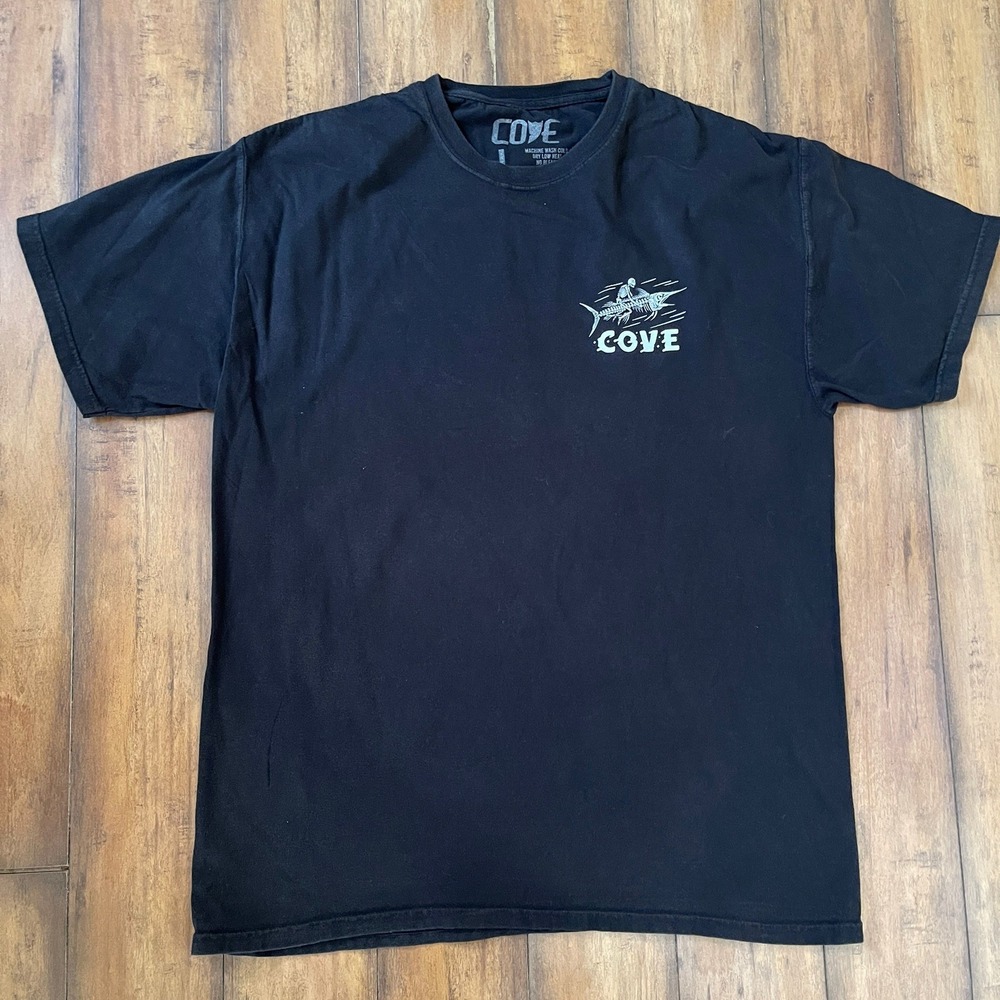 Cove Surf Co. T-Shirt Mens L Skeleton Riding Swordfish Everything but Paitience